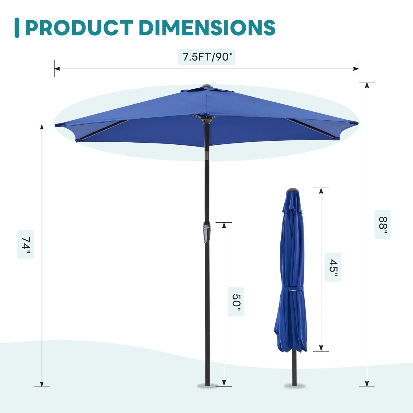 7.5ft Patio Umbrella with Tilt and Crank Button & 8 Sturdy Ribs Waterproof, Patio Table Umbrella Perfect for Poolside, Terrace, Beach and Outdoor Restaurant