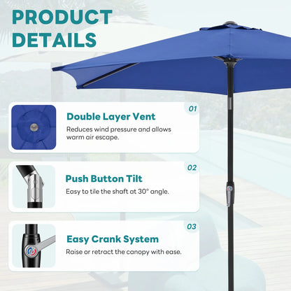 7.5ft Patio Umbrella with Tilt and Crank Button & 8 Sturdy Ribs Waterproof, Patio Table Umbrella Perfect for Poolside, Terrace, Beach and Outdoor Restaurant